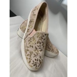 Keds X Rifle Paper Co. Blush Gold Floral/Leaf Slip On Sneaker Size 6